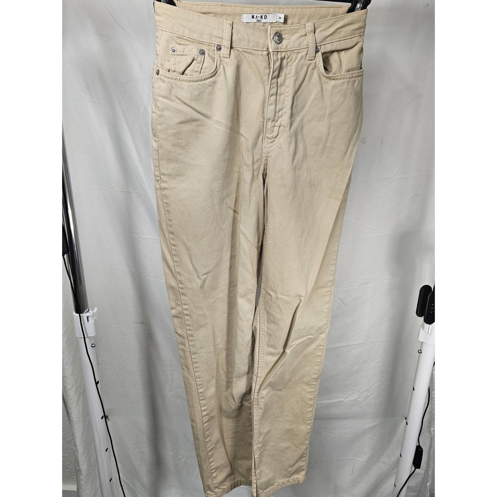 NA-KD Women Beige Tan High Waisted Straight Leg Denim Jeans Size 34‎ EU